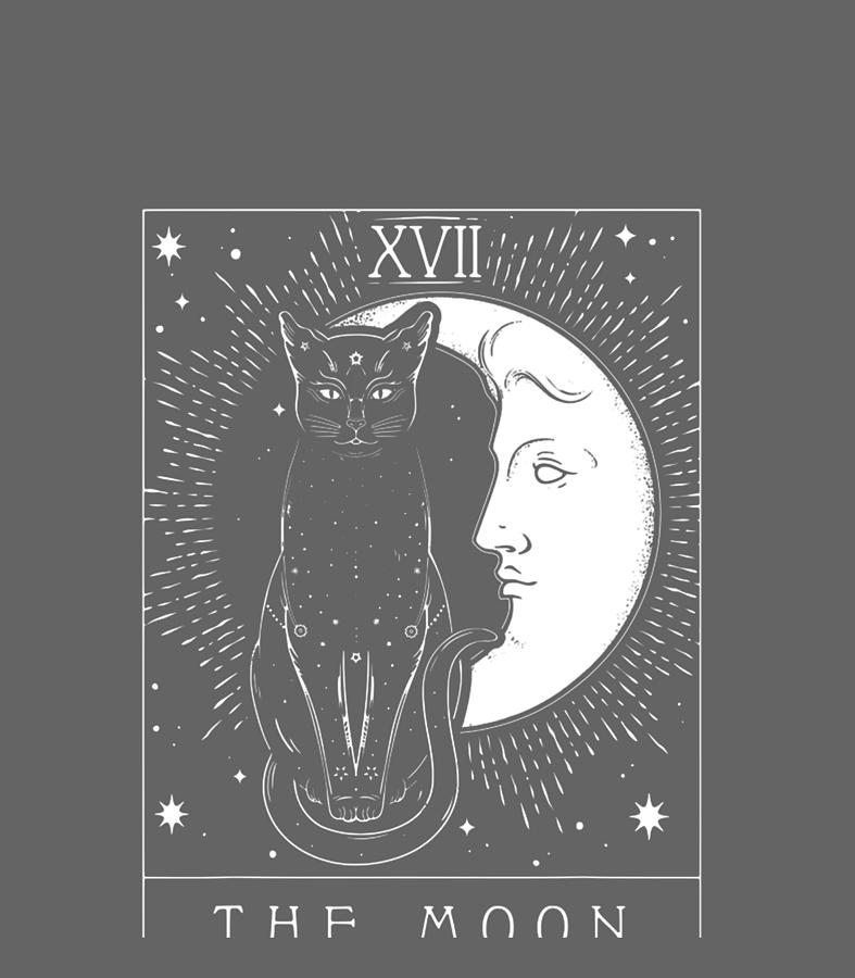 Tarot Card Crescent Moon And Cat Graphic Digital Art by Quynh Vo