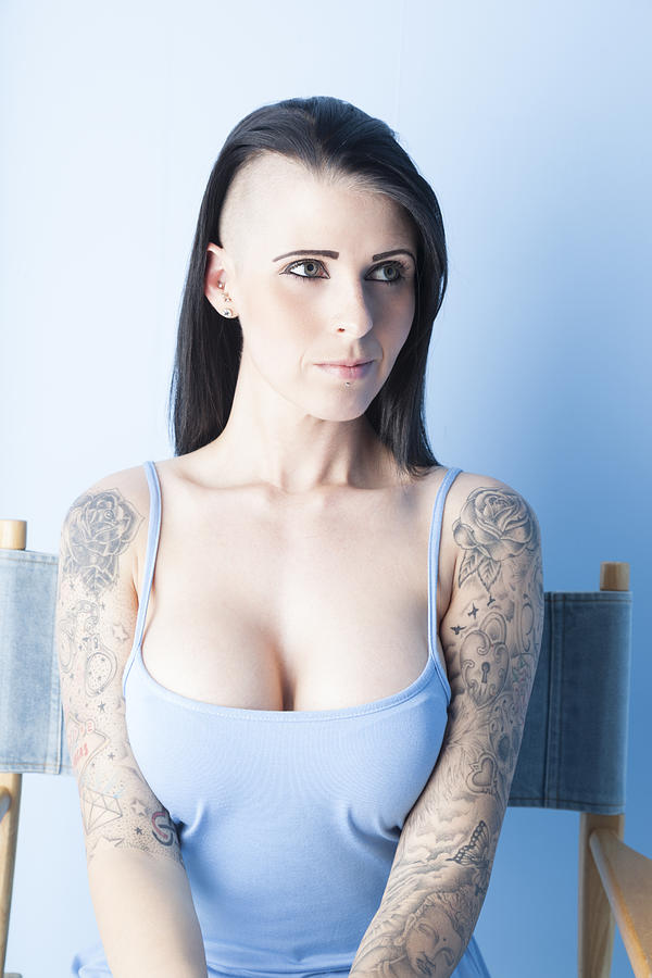 Tattooed Girl Wearing A Pastel Blue Dress #1 Photograph by Vandervelden