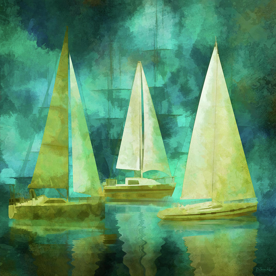 Teal Sailboats #1 Digital Art by Barbara Mierau-Klein