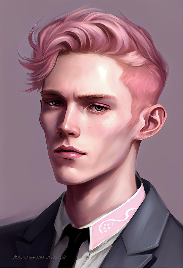 teen boy pink hair intricate elegant portrait by Asar Studios Digital ...