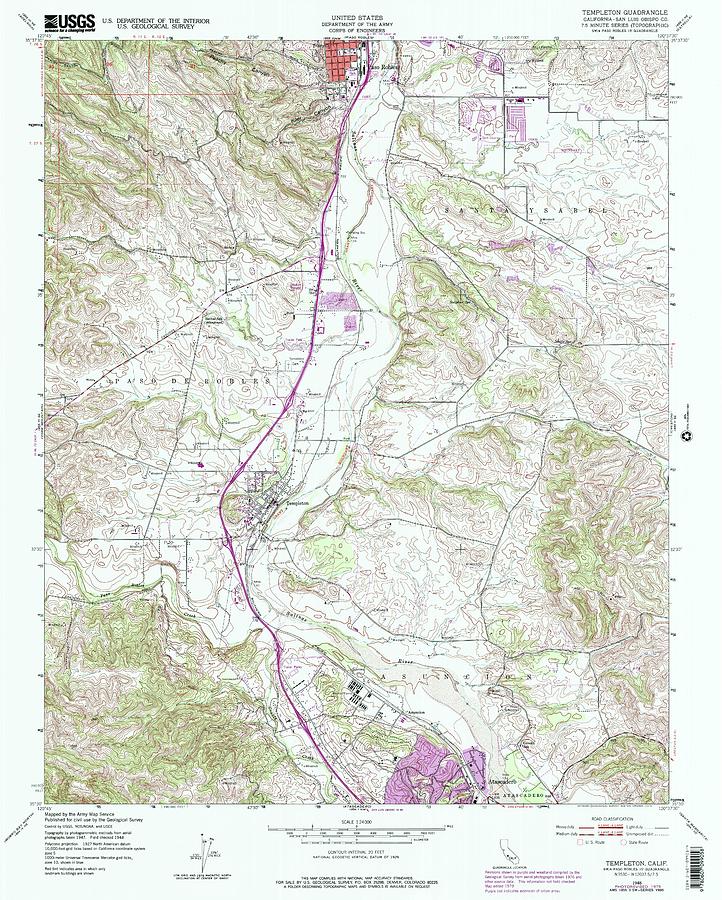 Templeton CA from 1948 Vintage Map High Quality Mixed Media by Vintage ...