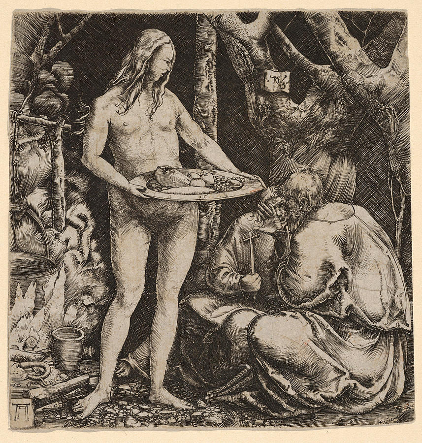 Temptation of Two Hermits #2 Drawing by Albrecht Altdorfer