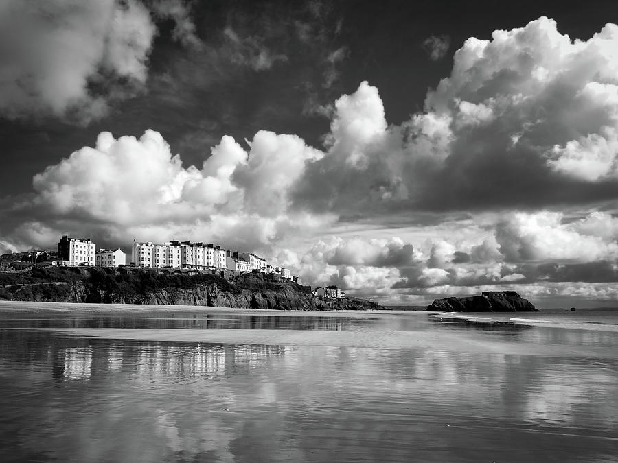 Tenby reflected in the wet sand of South Beach #1 Photograph by Seeables Visual Arts