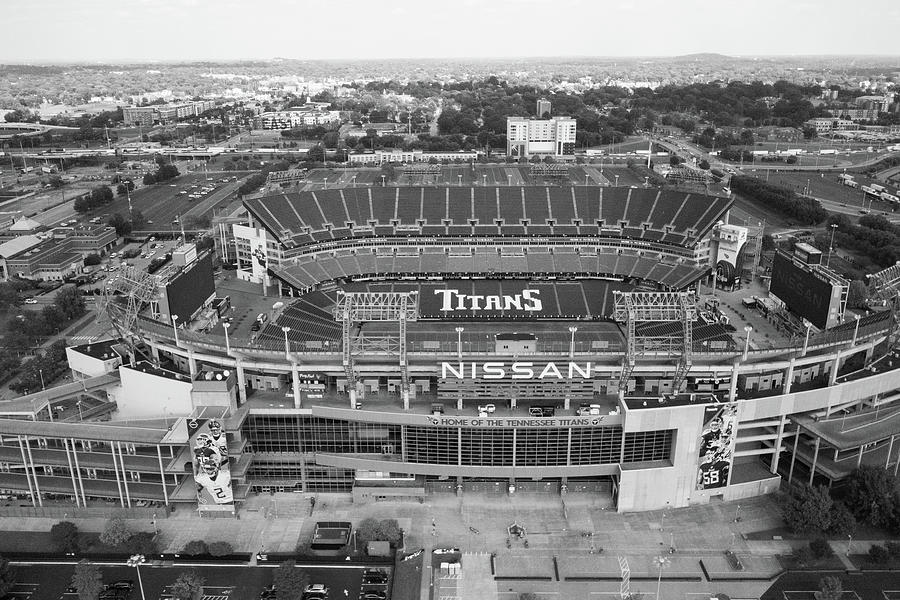 Tennesse Titans Nissan Stadium in Nashville Tennessee in black and white #1 Photograph by Eldon McGraw