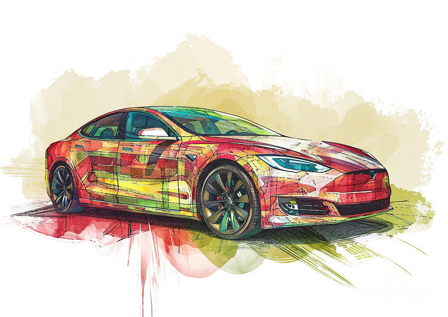 Car Painting - Tesla Model S Plaid auto vibrant colors #1 by Clark Leffler