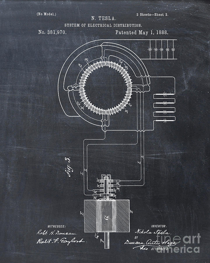 Tesla Transformer Patent Print Digital Art by Visual Design - Pixels