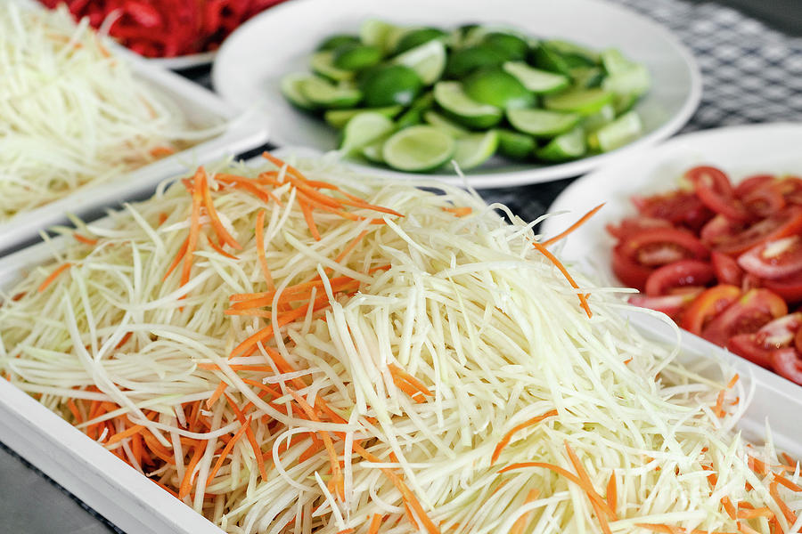 Thai Som Tam Papaya Salad Ingredients At Catering Buffet Table Photograph