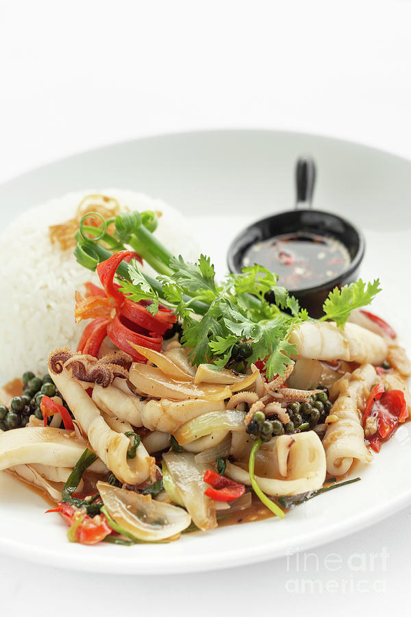 Thai Stir Fry Squid With Sweet And Spicy Sauce Photograph