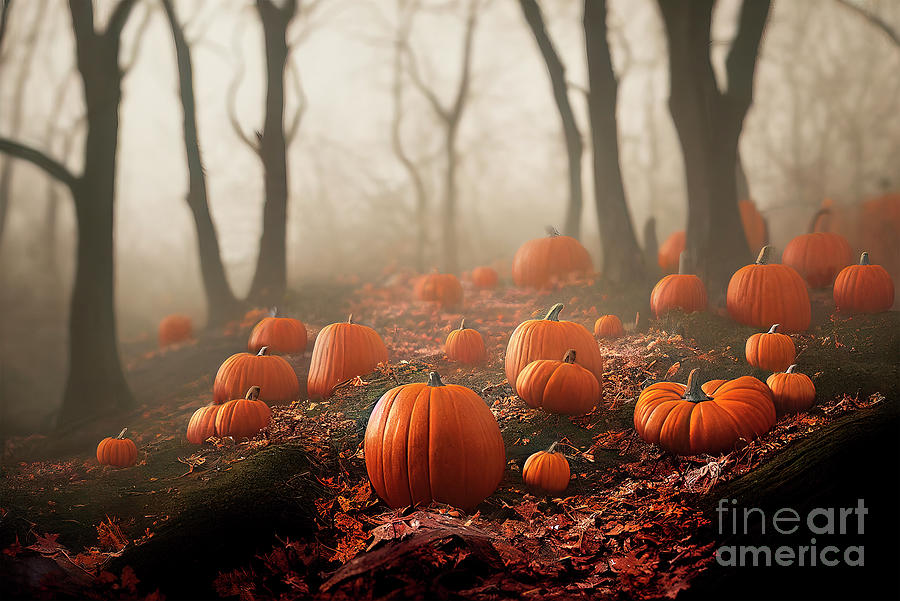 Thanksgiving and halloween pumpkins in autumn forest. Fall seaso #1 Photograph by Jelena Jovanovic