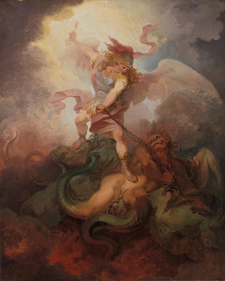 Philip James De Loutherbourg Painting - The Angel Binding Satan #1 by Philip James de Loutherbourg