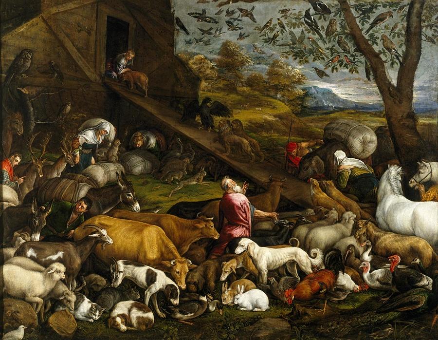 The Animals entering Noahs Ark #1 Painting by Jacopo Bassano