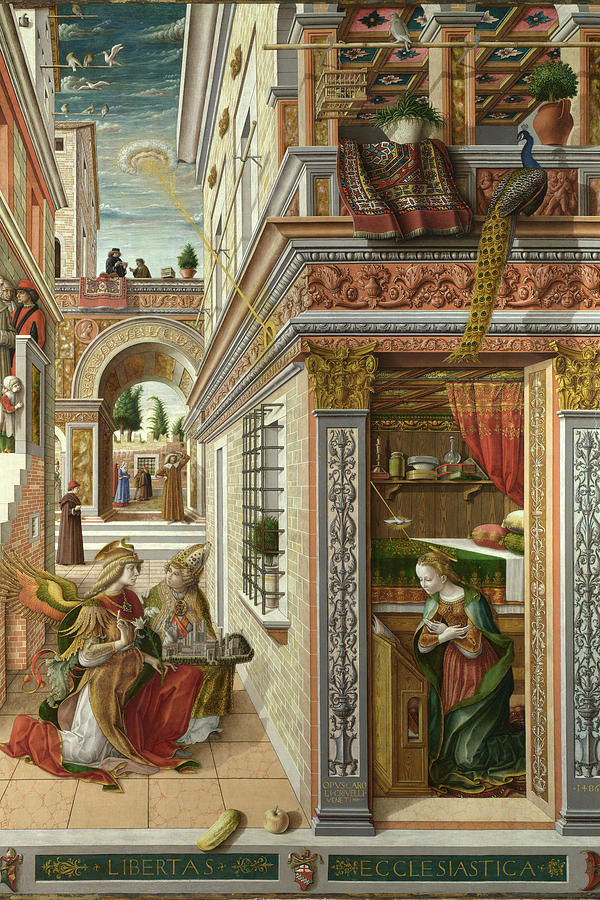 European Artists Painting - The Annunciation, with Saint Emidius #1 by Carlo Crivelli