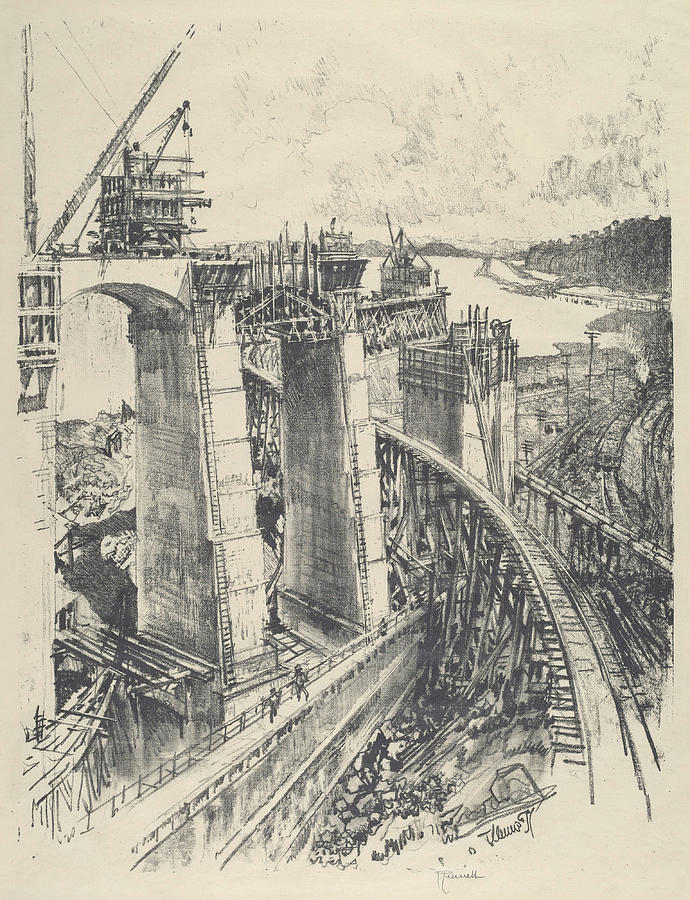 The Approach to Gatun Lock #1 Drawing by Joseph Pennell