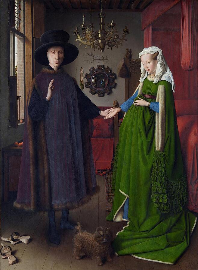 Portrait Painting - The Arnolfini Portrait  #1 by Jan van Eyck Flemish c