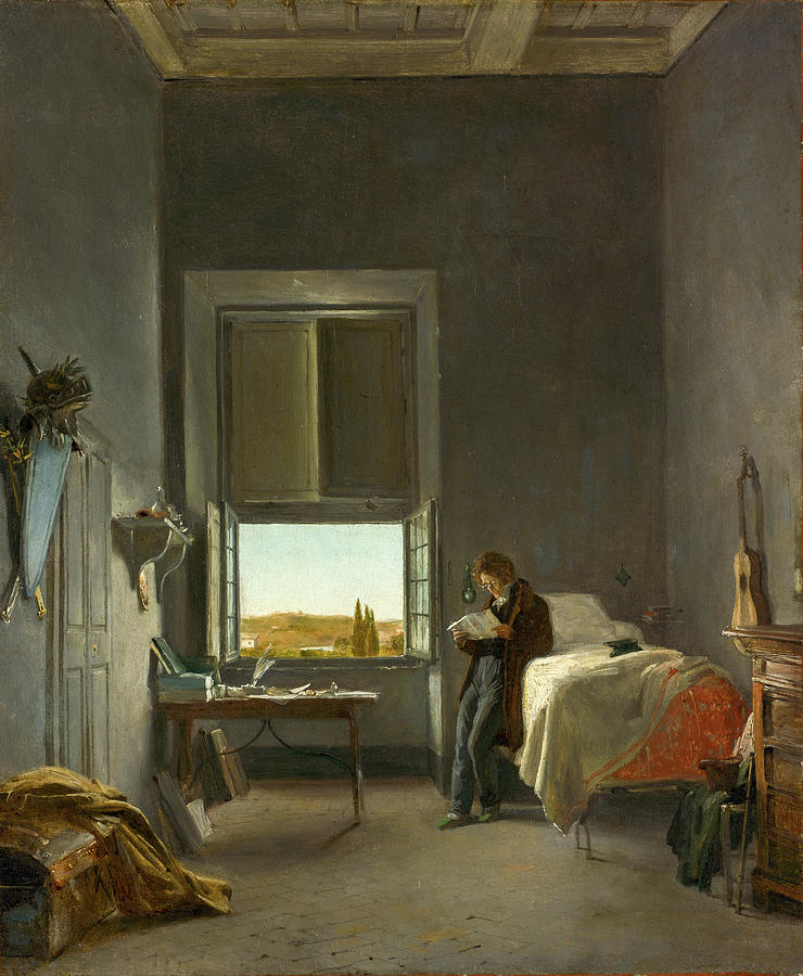Portrait Painting - The Artist in His Room at the Villa Medici, Rome #1 by Leon Cogniet