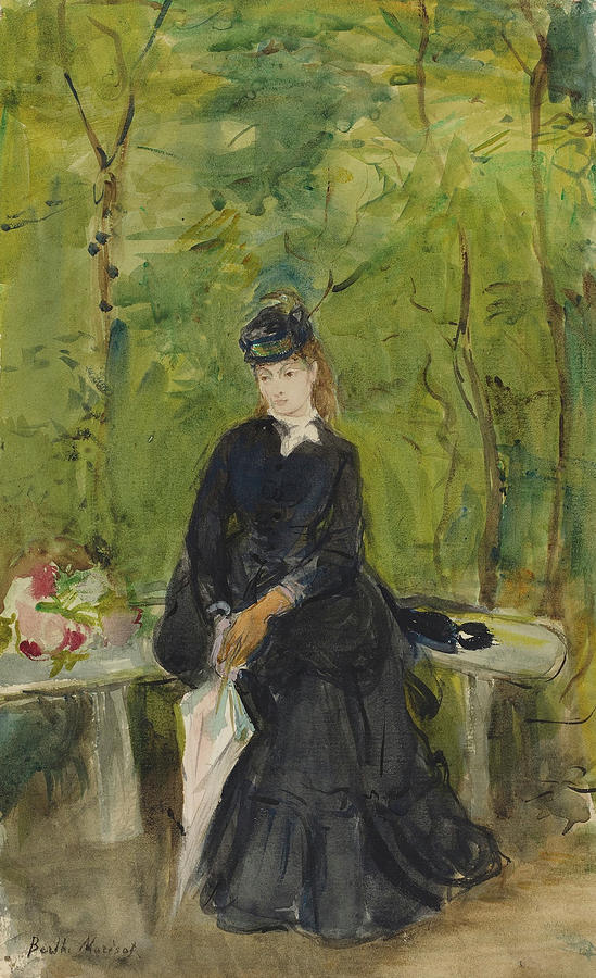 The Artists Sister Edma Seated in a Park #2 Drawing by Berthe Morisot