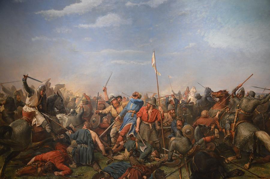 Bridge Painting - The Battle of Stamford Bridge by Peter Nicolai Arbo
