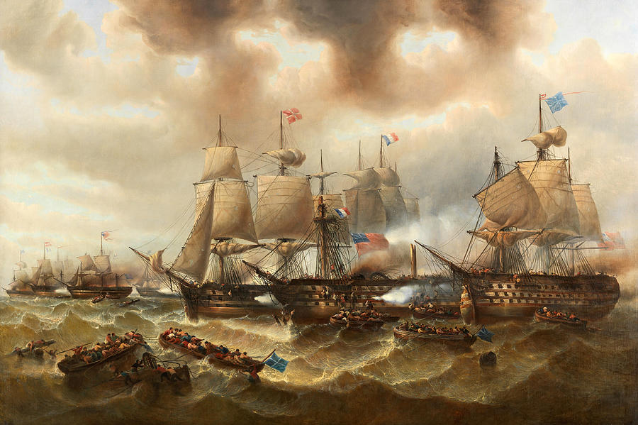 The Battle of Trafalgar #2 Painting by Francois-Etienne Musin
