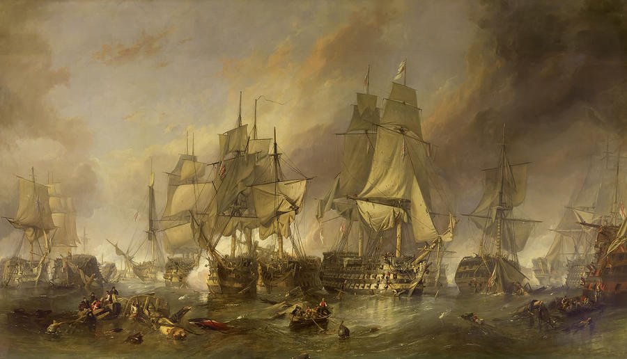 Sunset Painting - The Battle of Trafalgar #1 by William Clarkson Stanfield