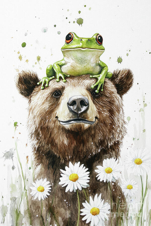 The Bear And The Frog Friendship Painting by Tina LeCour The Bear And The Frog Friendship Painting by Tina LeCour