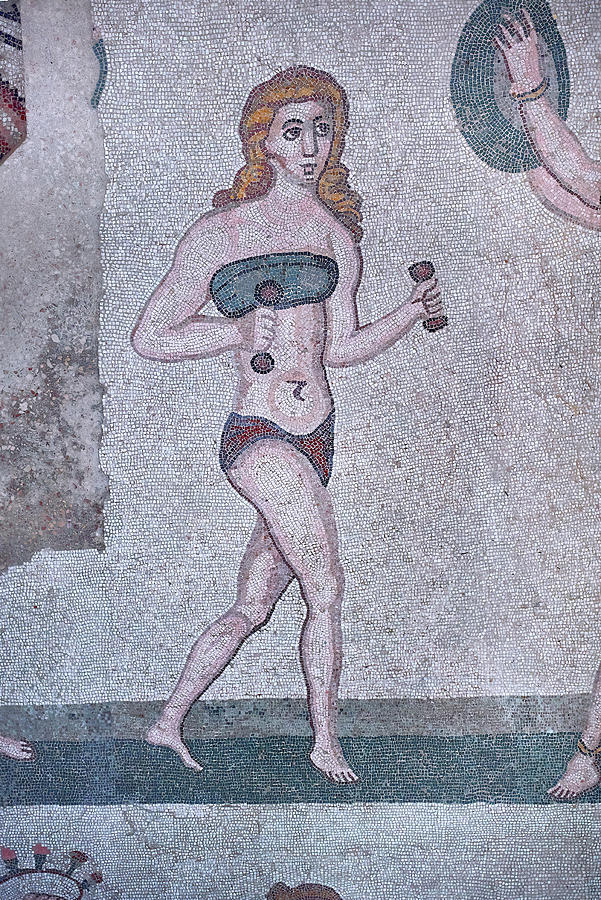 The Bikini Girls Roman mosaic - Villa Romana del Casale Sicily #3 Photograph by Paul E Williams