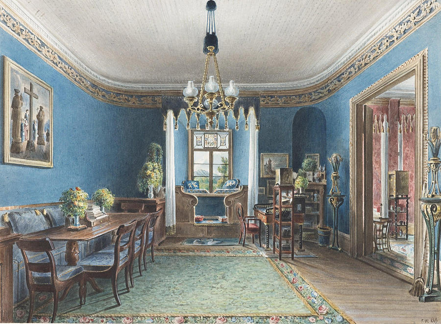 Friedrich Painting - The Blue Room  Schloss Fischbach  #1 by Friedrich Wilhelm Klose