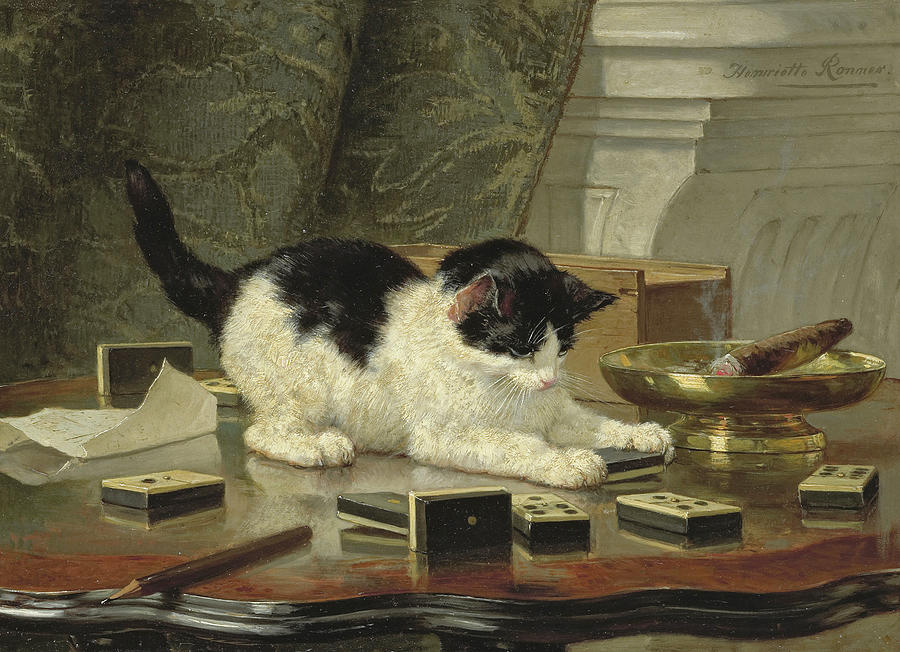 The cat at play  #2 Painting by Henriette Ronner-Knip