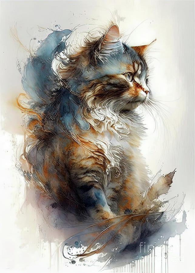 Nature Digital Art -  The Cat  #1 by Elaine Manley