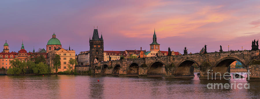 The Charles Bridge in Prague at sunset #1 Photograph by Henk Meijer Photography