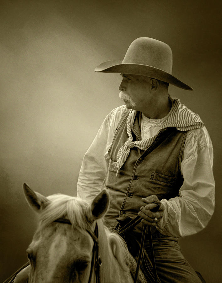 Horse Photograph - The Cowboy in Sepia #2 by David and Carol Kelly
