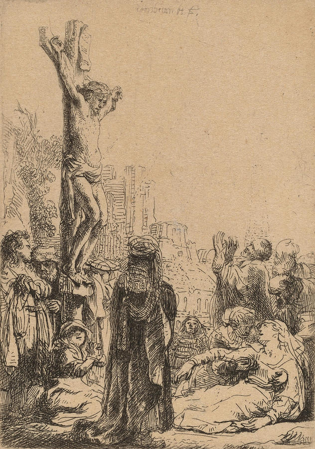 The Crucifixion  Small Plate #1 Drawing by Rembrandt van Rijn