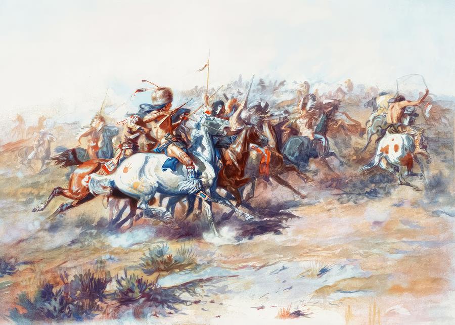 Charles Marion Russell Painting - The Custer Fight by Charles Marion Russell by Mango Art