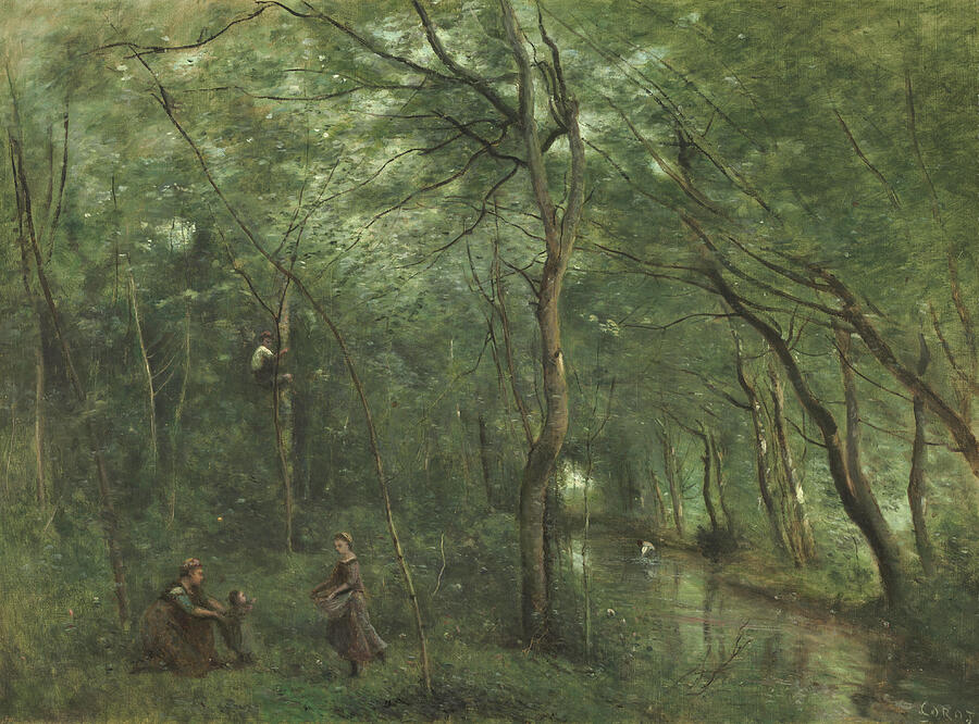 The Eel Gatherers, from 1860-1865 Painting by Jean-Baptiste-Camille Corot