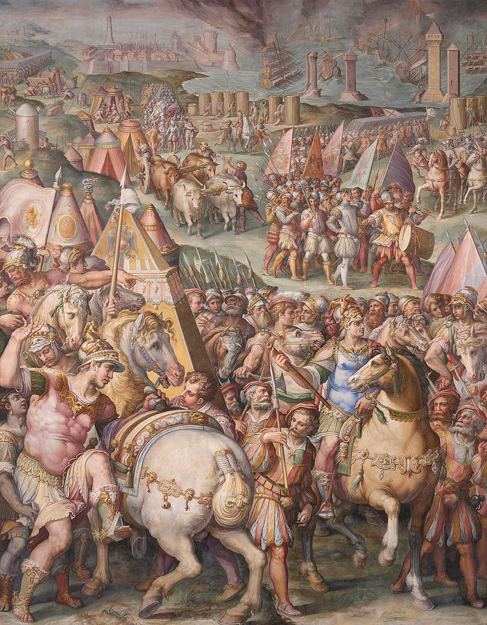 The emperor Massimiliano lifts the siege from Livorno #2 Painting by Giorgio Vasari