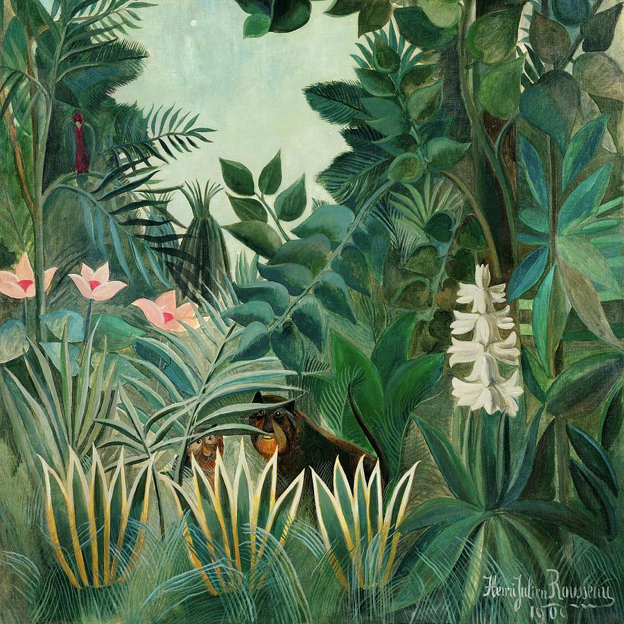 Henri Rousseau Painting - The Equatorial Jungle 1909 #1 by Henri Rousseau