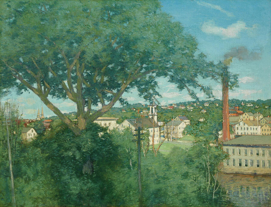 The Factory Village, from 1897 Painting by Julian Alden Weir