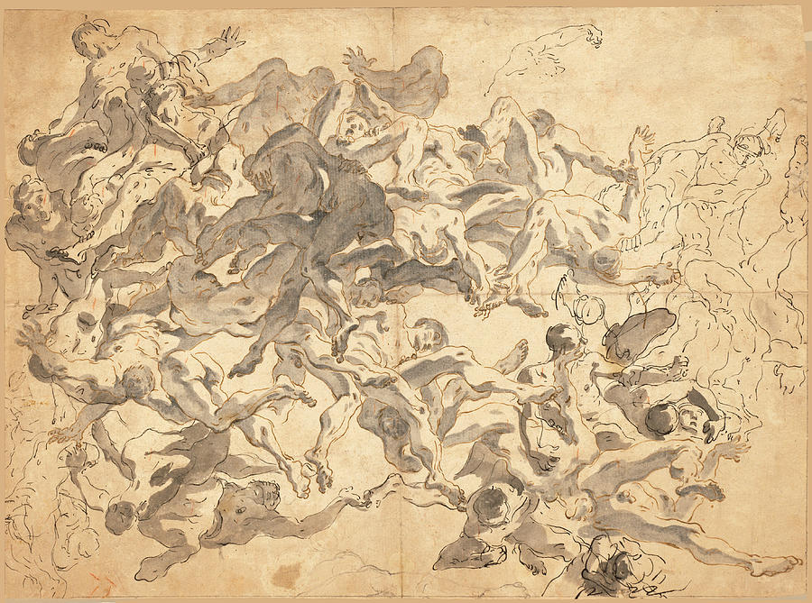 Giovanni Battista Tiepolo Drawing - The Fall of the Rebel Angels #1 by Giovanni Battista Tiepolo