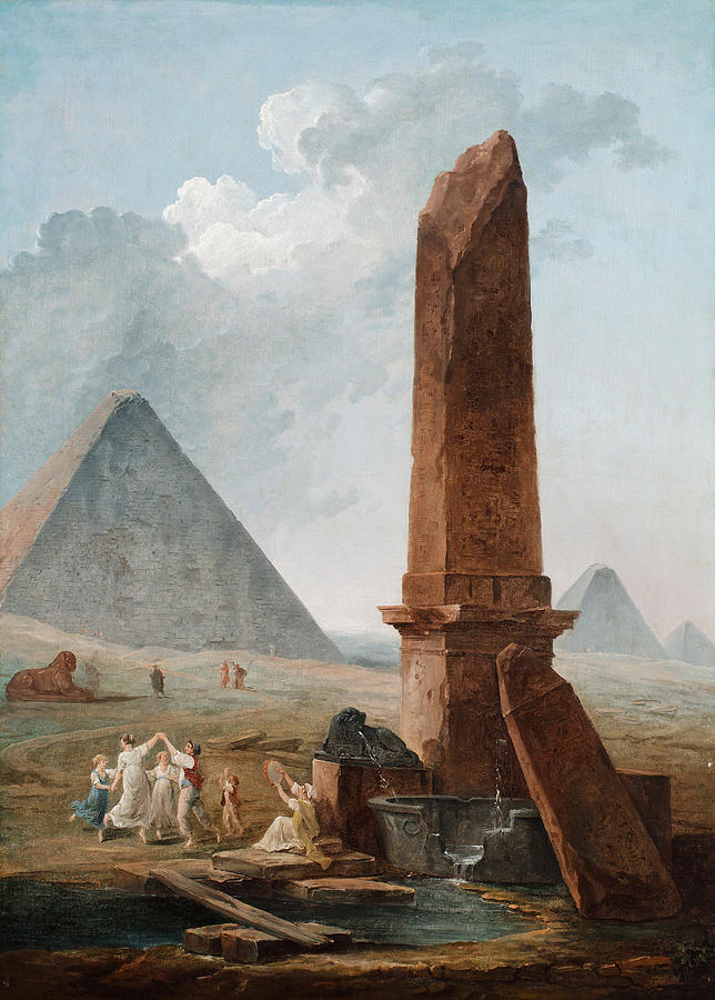 Hubert Robert Painting - The Farandole Amidst Egyptian Monuments  #1 by Hubert Robert