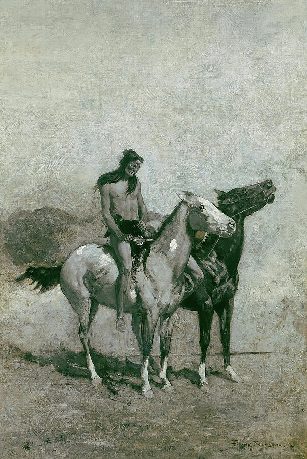 The Fire-Eater Slung His Victim Across His Pony, from circa 1900 Painting by Frederic Remington