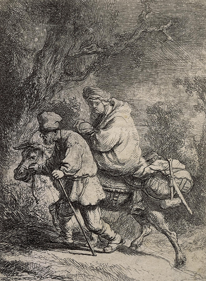 The Flight Into Egypt Drawing By Rembrandt Van Rijn - Fine Art America