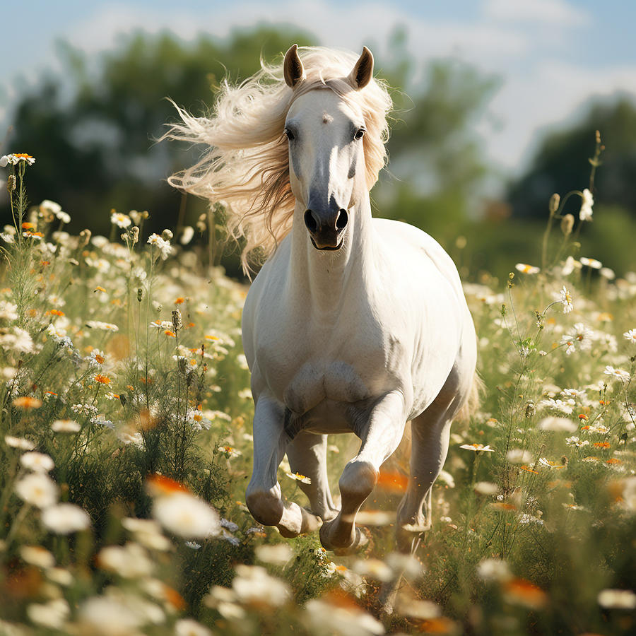 The Floral Dance of a White Horse Photograph by Maurice Monnier - Fine ...