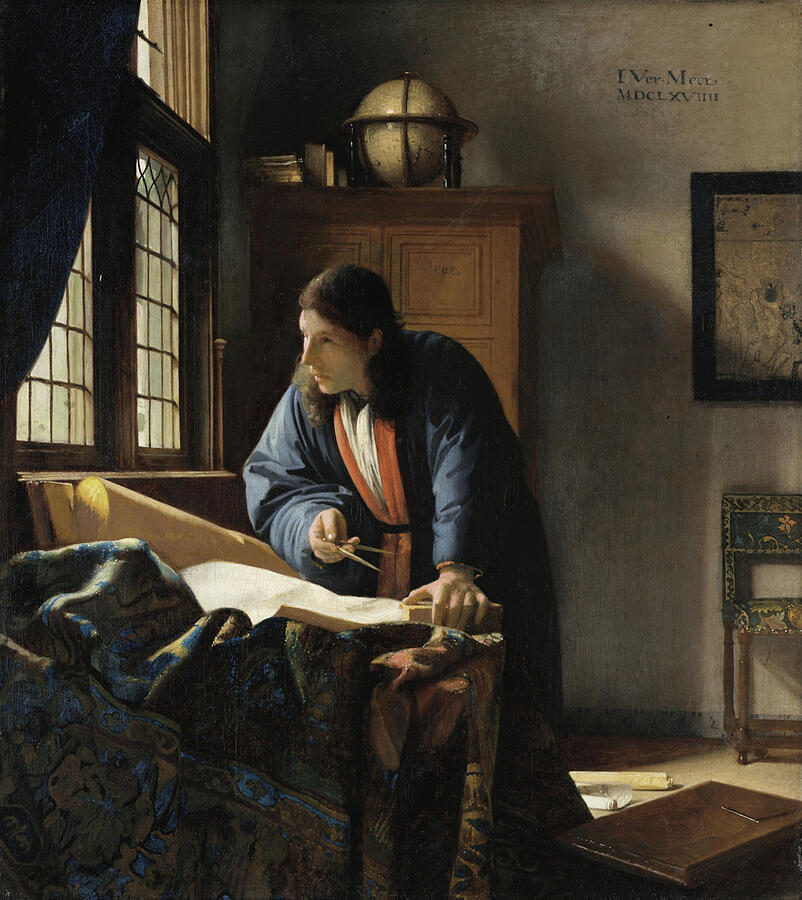 The Geographer, from 1669 Painting by Jan Vermeer