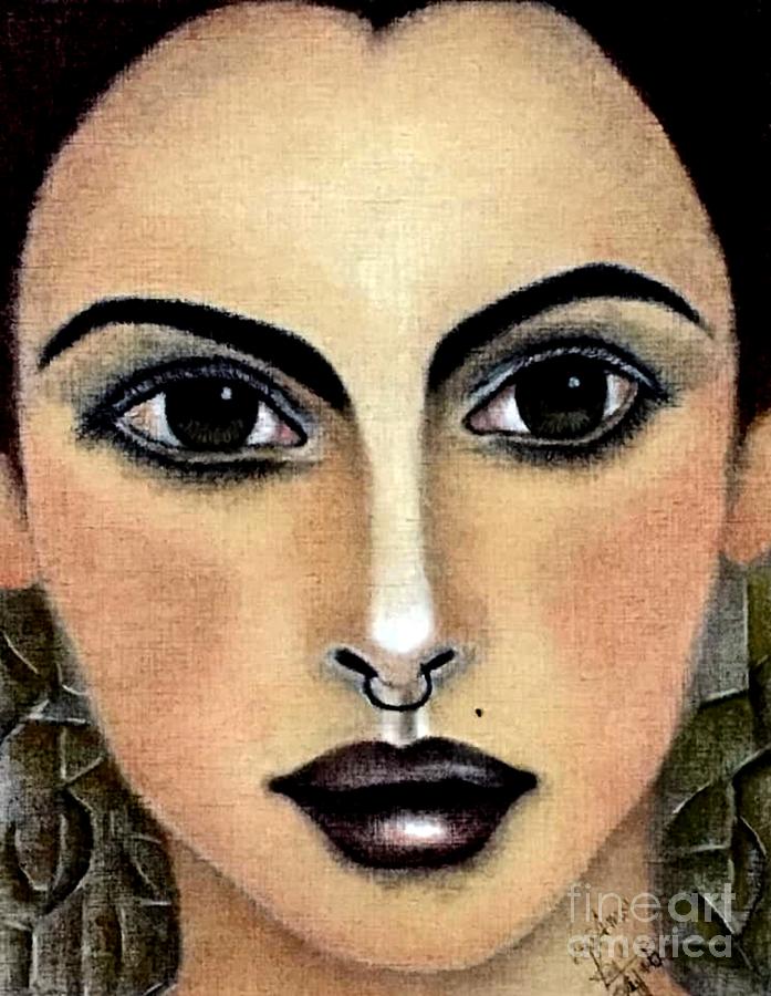 The girl with thick eyebrows Drawing by Lakshmi Rajagopal