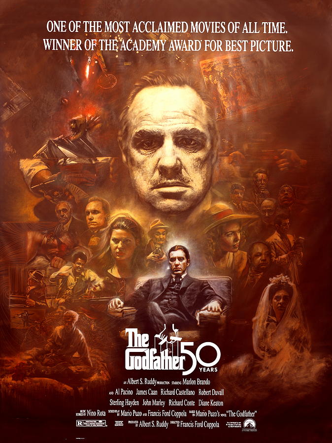 The Godfather 50th Anniversary - Marlon Brando, Al Pacino Original Art Painting #1 Painting by Michael Andrew Law Cheuk Yui