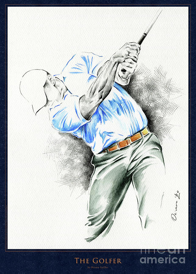 The Golfer - White - Poster Mixed Media by Olivera Cejovic