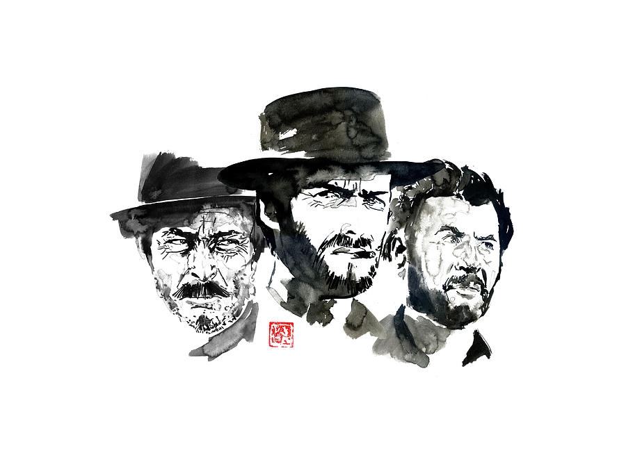 Clint Eastwood Drawing - The Good The Bad The Ugly #2 by Pechane Sumie
