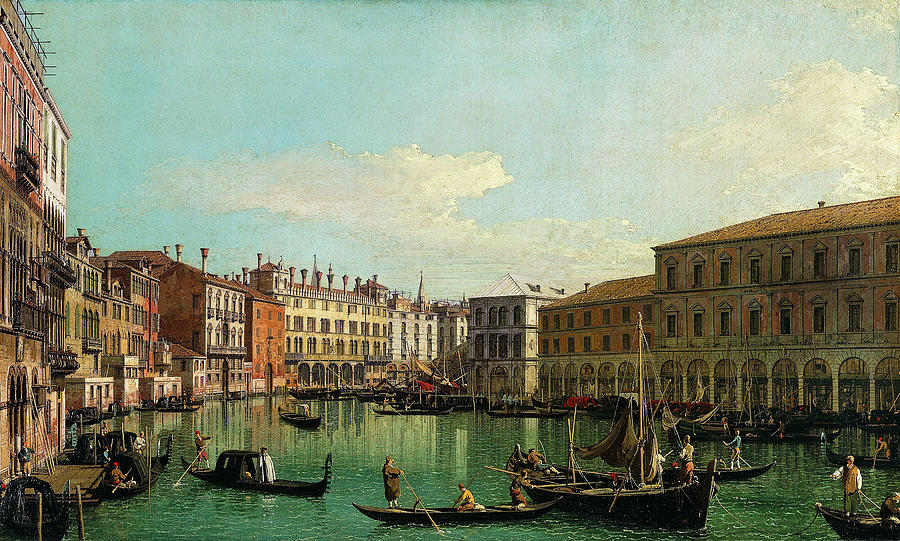 The Grand Canal, Venice, Looking South toward the Rialto Bridge #2 Painting by Canaletto