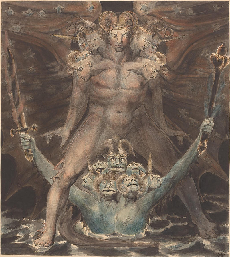 William Blake Painting - The Great Red Dragon and the Beast from the Sea  #1 by William Blake