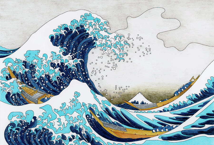 The Great Wave off Kanagawa,a traditional Japanese Ukyio-e style ...