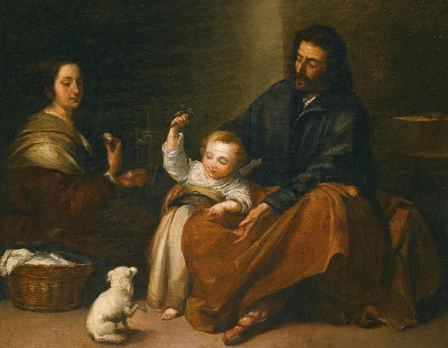 The Holy Family In An Interior Painting by Bartolome Esteban Murillo ...